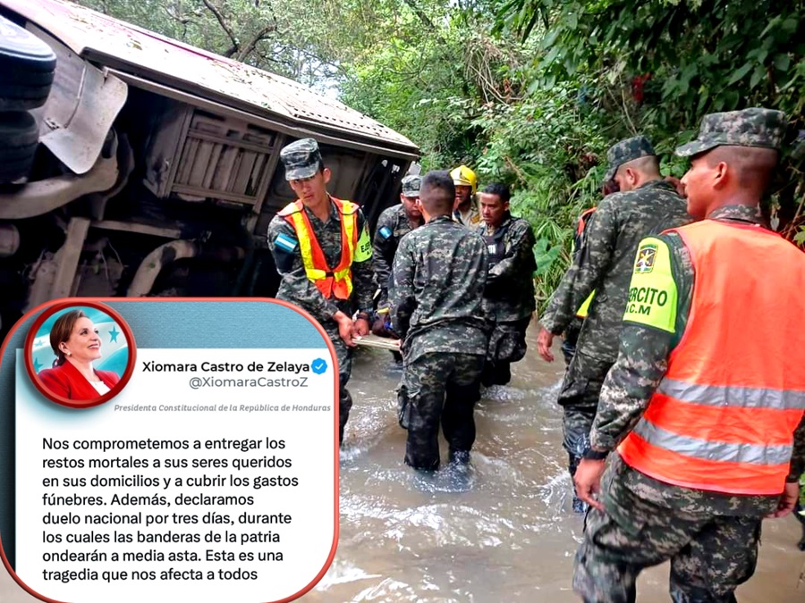 Tres días de duelo y apoyo a familiares de las víctimas,  declara la Presidenta Xiomara Castro, tras accidente mortal en carretera a Olancho